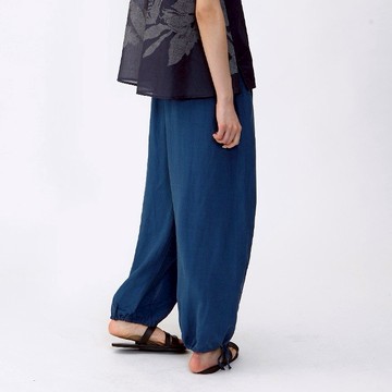 垂墜感繫繩燈籠褲 寬褲   藍色  P131104
