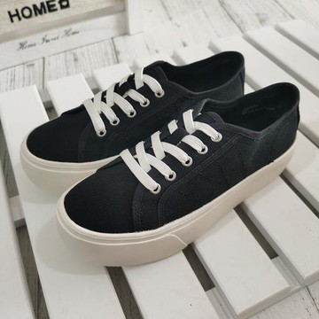 外貿新款厚底耐磨休閑系帶板鞋厚底低幫大碼女鞋F2166