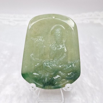 油清綠帶飄花佛祖 吊墜 牌件 |天然緬甸玉A貨翡翠