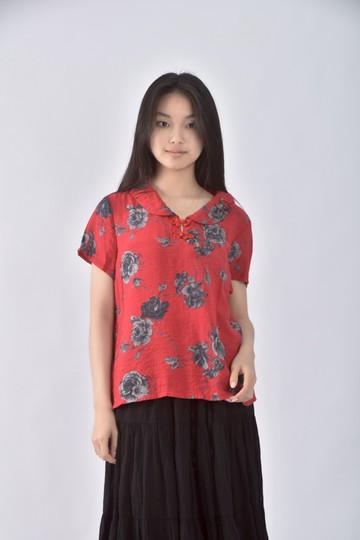 (L) jdrgf中國風紅色短袖上衣