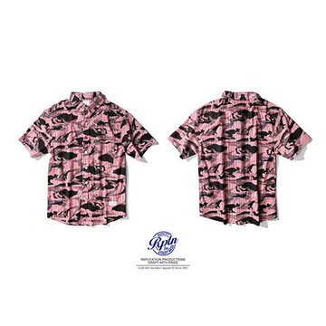Reputation LmageStraightCamouflageShirts-夏日直紋迷彩襯衫/紅-行動