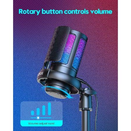 COCONISE Gaming Microphone, USB PC Mic for Podcasts Videos, Streaming, Condenser Mic with Quick Mute, Tripod Stand, Pop Filter, RGB Indicator, Shock M