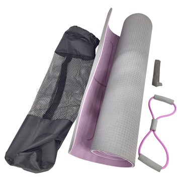 ZHONGOU 長紅 TPE加厚款雙色瑜珈墊 10mm厚 TP18 贈綁帶+背袋+拉力繩或拍拍球(顏色款式隨機)  紫色  185 x 80cm  1組