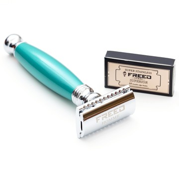 【FREED】封閉式復古雙刃安全刮鬍刀- 湖水綠 (附刀片10片)