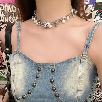 【台灣公司 可打統編】免運 甜酷辣妹鏈條珍珠項鏈女冷淡風小眾設計感鎖骨鏈嘻哈個性百搭頸鏈 可開發票 全館五折 工廠現貨直銷 新品特價 z9211