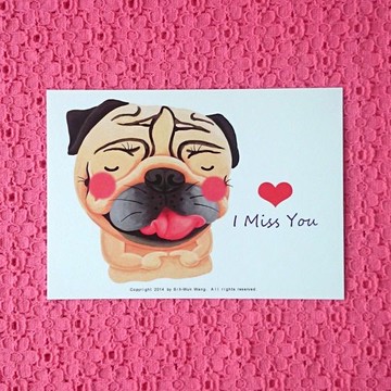 I Miss You 巴哥明信片