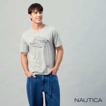 Nautica 官方旗艦 男裝 山脈造型印花短袖T恤-灰色