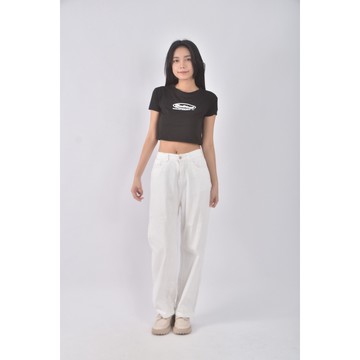 (M) 【依庭私服】air space lady高腰丹寧牛仔質感白色長褲二手衣