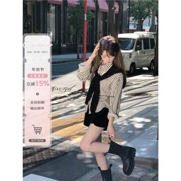 csk丘比特“輕簡隨意Simplicity” 簡約條紋襯衫女氣質長袖上衣秋