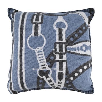 Hermes 愛馬仕 Tralala 提花羊絨枕頭(50cm/灰藍)