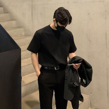 港風ins新款t桖男短袖韓版寬松落肩夏季清涼高級感半袖體恤打底衫