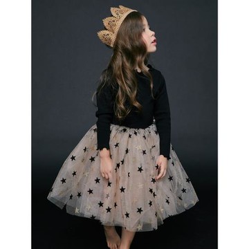 春秋女童寶寶長袖Hailey星星亮片tutu裙網紗連衣裙公主裙