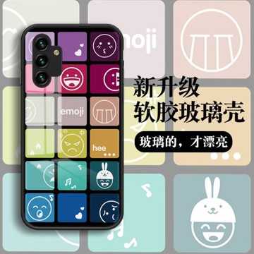 適用三星a54手機殼新款女a34鏡頭全包a24玻璃防摔Galaxy保護套男a14可愛a13卡通emoji表情包5g個性創意網紅潮