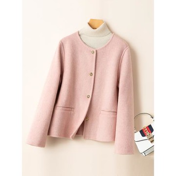 2024秋冬季新款韓系米色雙面羊絨大衣小香風短款小個子羊毛外套女