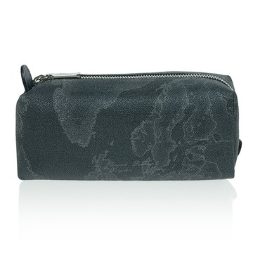 【Alviero Martini 義大利地圖包】拉鍊筆袋化妝包-地圖黑