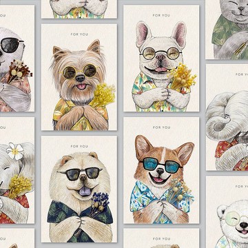 【夏威夷風款】動物插畫卡片_溫馨手繪/乾燥花/萬用卡