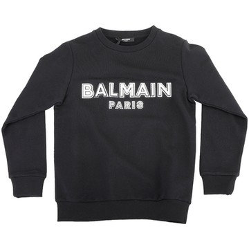 BALMAIN 童裝 立體燙銀雷射品牌字母徽標黑色棉質上衣 大學T