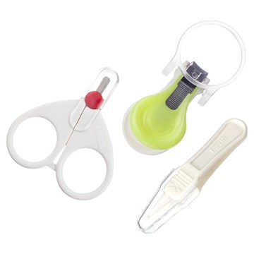 FARLIN 新生嬰兒安全清潔3件組 放大鏡指甲剪 + 專用剪刀 + 衛生鑷子  1組  綠色