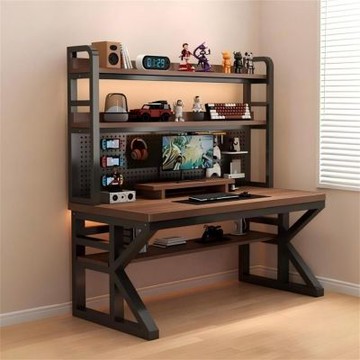 【匠俱】實木書桌-三層-120x60cm(書架一體桌帶洞洞板 簡約臥室電競桌 家用臺式電腦桌子-需-DIY)