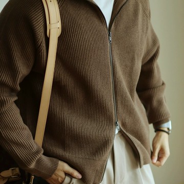 秋冬款重磅針織拉鏈外套保暖抗起球針織毛衣開衫休閑輕熟男士外套鑫弘-衣錦男裝