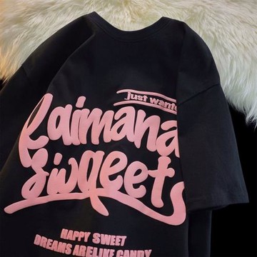 黑色重磅短袖t恤男美式高街發泡印花圓領半袖潮牌ins寬松大碼體恤