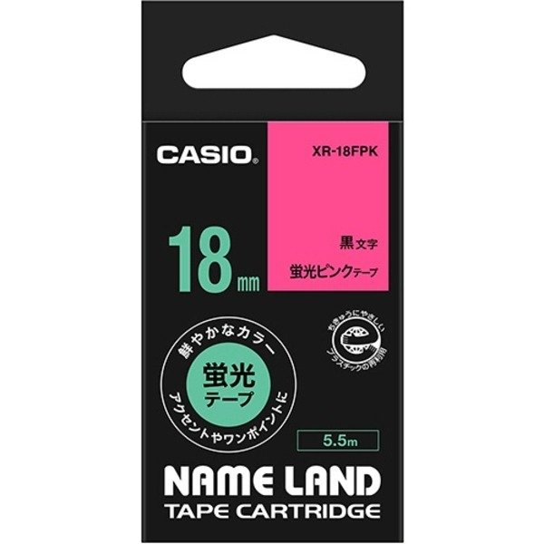 （まとめ） カシオ CASIO ネームランド NAME LAND スタンダードテープ 18mm×5.5m 蛍光ピンク／黒文字 XR-18FPK 1個 〔×4セット〕