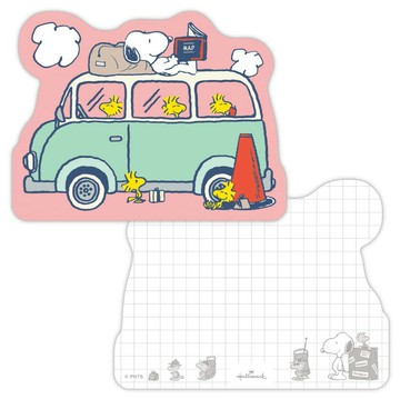 《預購》日本 snoopy 史努比 快樂旅遊系列 方格子 造型便條紙(汽車)｜小鶴日貨