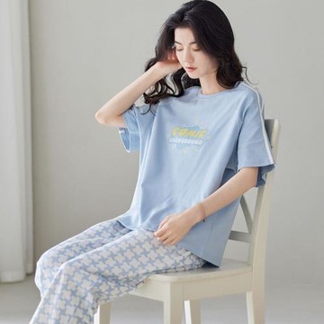 2025夏季棉質短袖長褲睡衣女 可愛學生家居服 可外穿透氣女士套裝