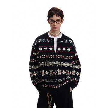 美式復古撞色毛衣男秋冬季休閒鈕扣針織衫男