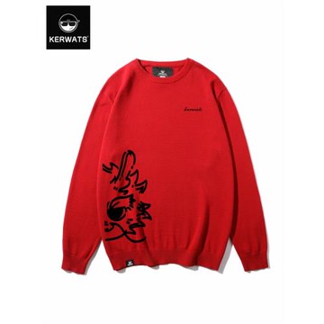 KERWATS2025龍本命年衣龍圖案印花大碼男女情侶無性別紅色毛衣