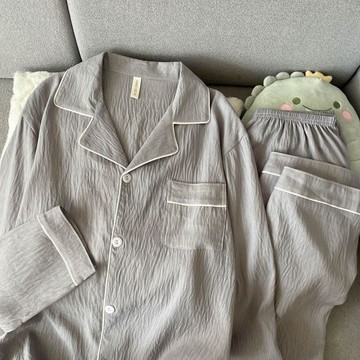 摩登秀 🔥男士睡衣 長袖長褲兩件套 男生寬鬆居家服 睡衣套裝 大尺碼休閒家居服雲朵棉睡衣男士套裝春秋季簡約純色長袖長褲