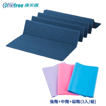 Comefree 6mm羽量級TPE摺疊瑜珈墊(深海藍)CF-81402-DB+瑜珈伸展帶(3入/組)CF-8862