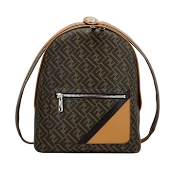 Fendi 芬迪 Chiodo Diagonal 帆布FF Logo拉鍊中型後背包(7VZ076-棕)
