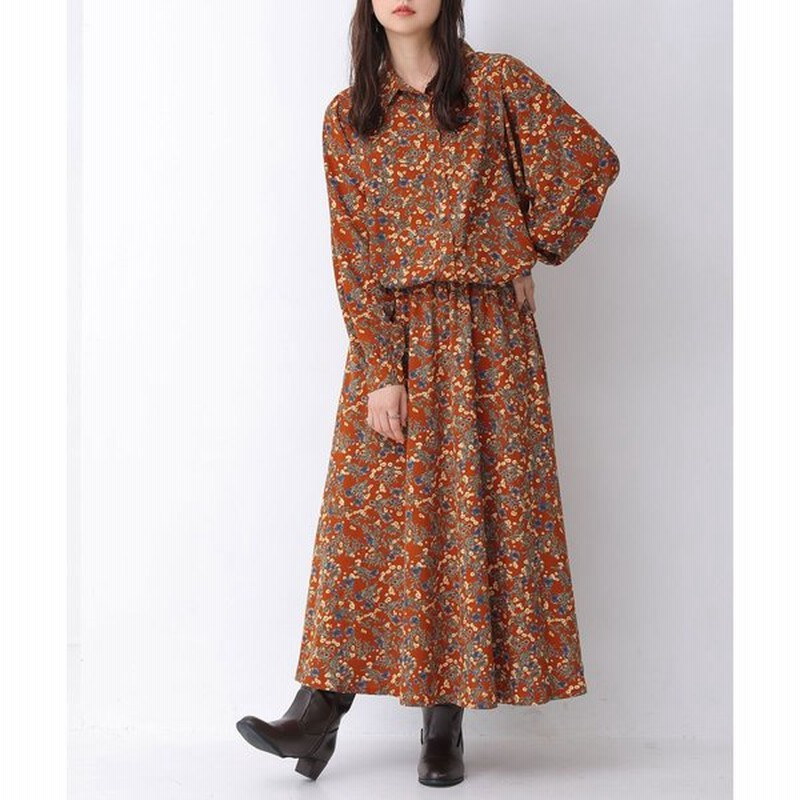 セットアップ レディース トップス ブラウス 長袖 ボトムス スカート ロング フレアスカート 花柄 レトロフラワープリントセットアップ メール便不可 通販 Lineポイント最大0 5 Get Lineショッピング