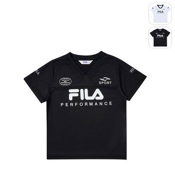 【FILA】KIDS 孩童款 抗UV短袖V領T恤-黑色 1TEZ-8305-BK