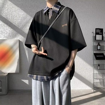 假兩件plol衫翻領短袖男2026夏季襯衫領長袖T恤男女春秋寬鬆上衣