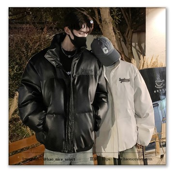 【HAO NICE】韓國 正韓代購  24FW 秋冬新款 素色小標百搭款 秋冬街頭穿搭必備 正韓長袖 皮面羽絨外套