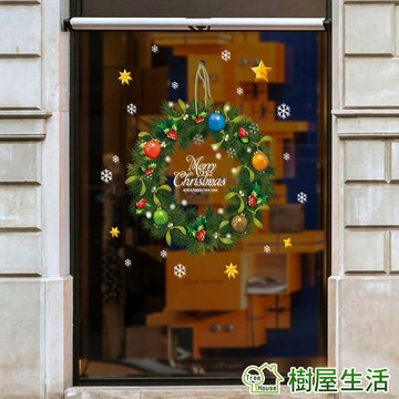 【樹屋生活】聖誕壁貼耶誕花圈 無痕壁貼 防水牆貼 壁紙 組合壁貼 裝潢 壁貼 可超商取貨付款