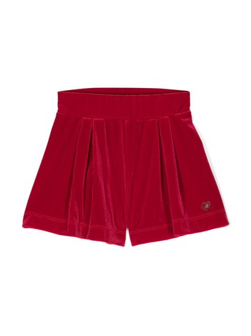 Monnalisa - logo-plaque velvet shorts - kids - Elastane/Polyester - 8 - Red