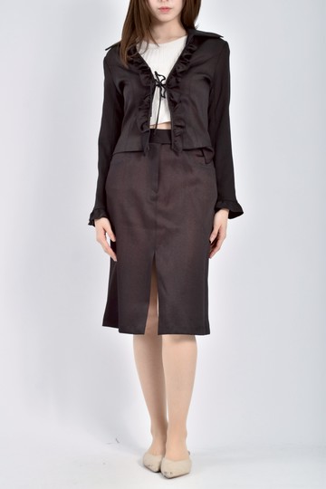 (S) zelda西裝細閃外套上衣＋開衩長裙黑色套裝