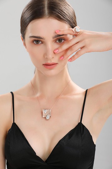 【情人節禮物】【畢業禮物】銅鍍玫瑰金白紋石兩用項鏈胸針