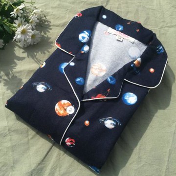 日系春秋冬季情侶睡衣套裝長袖男士女士純棉磨毛絨布家居服有大碼