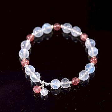 月光石草莓晶925純銀手鍊 | 天然水晶客製禮物
