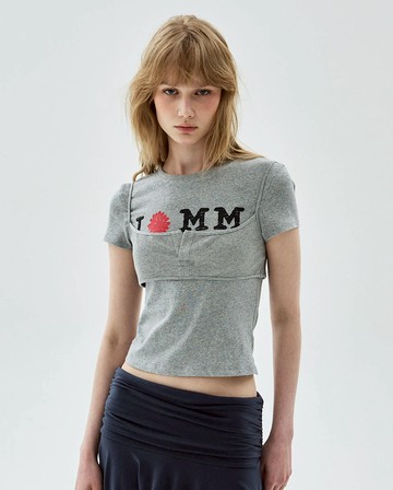 MARDI MERCREDI 印花短TEE 灰色 裂紋印花 層次設計 TSHIRT CRACKED IFMM LAYERED DETAIL