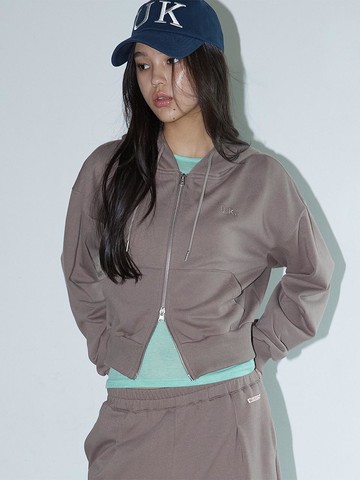 SOFT CROP ZIP-UP HOODY TAUPE BROWN