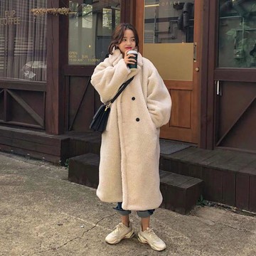 網紅加厚cec外套女羊羔毛保暖長款大衣長袖上衣1入