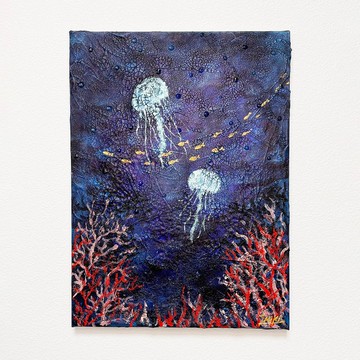 原畫 原創 繪畫 壓克力畫 海的嬉戲 33.3×24.2cm