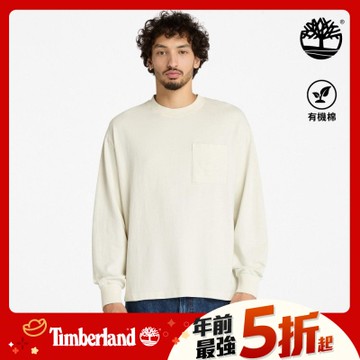 (領券再折)Timberland官方旗艦 男款白色寬版口袋長袖T恤|A5MJPCM9