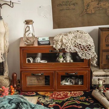 收納盒 收納櫃 櫃子 抽屜櫃 置物架 層架 實木複古收納盒電腦增高架抽屜式桌麵宿捨顯示器置物架辦公室桌上