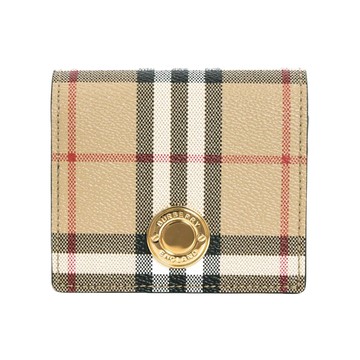 BURBERRY 格紋對釦式零錢包短夾(沙色)